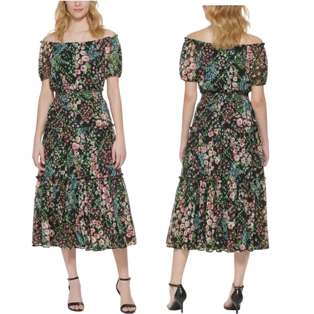 Tommy‎ Hilfiger Floral Off Shoulder Midi Flowy Romantic Garden Dress Size 12 p